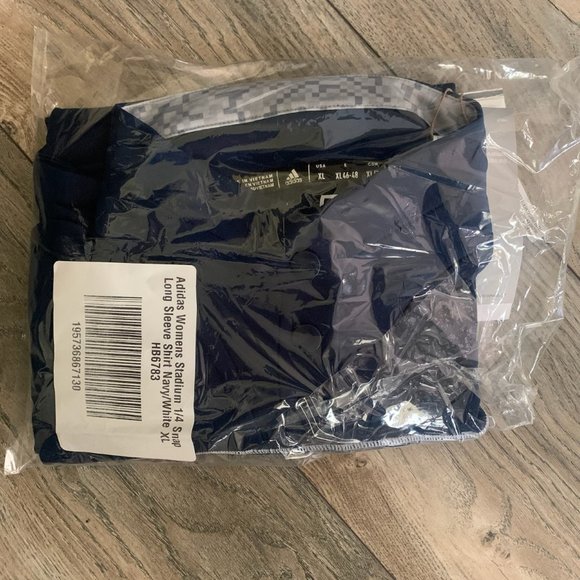 NWT ADIDAS WOMEN'S STADIUM 1/4 SNAP LONG SLEEVE SHIRT NAVY/WHITE MEDIUM - Picture 6 of 13